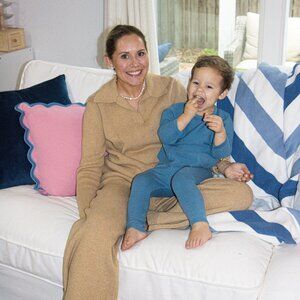 English Factory Tan Knit Polo Collared Sweater Wide Leg Pant Set in Women’s S